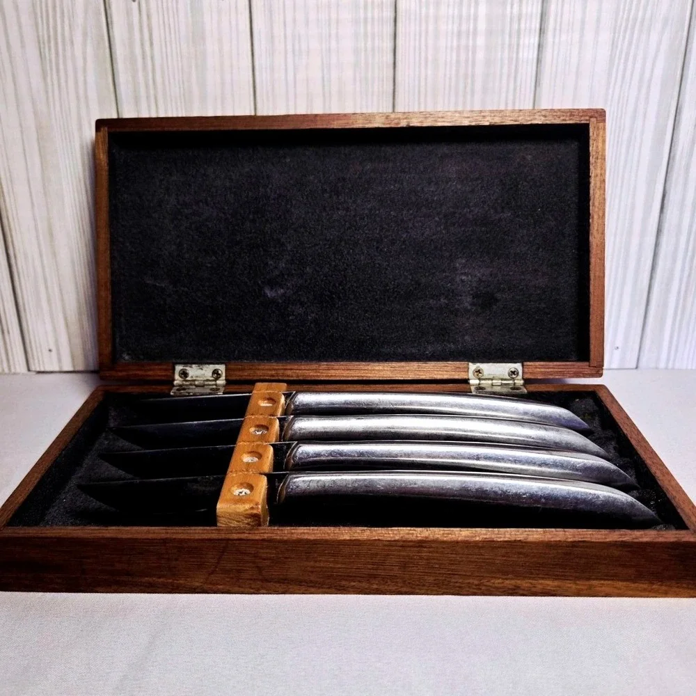 Murphy Blades Handmade Steak Knife Set of 4 Stainless Steel with Walnut Wood Box